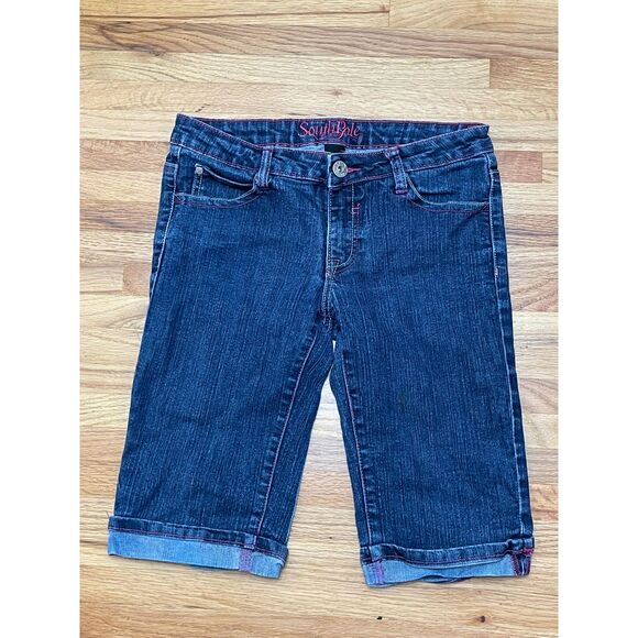 South Pole Girl's 7 Blue Jeans Shorts Denim Bermuda 5-Pocket Embroidered Stretch - Picture 1 of 9